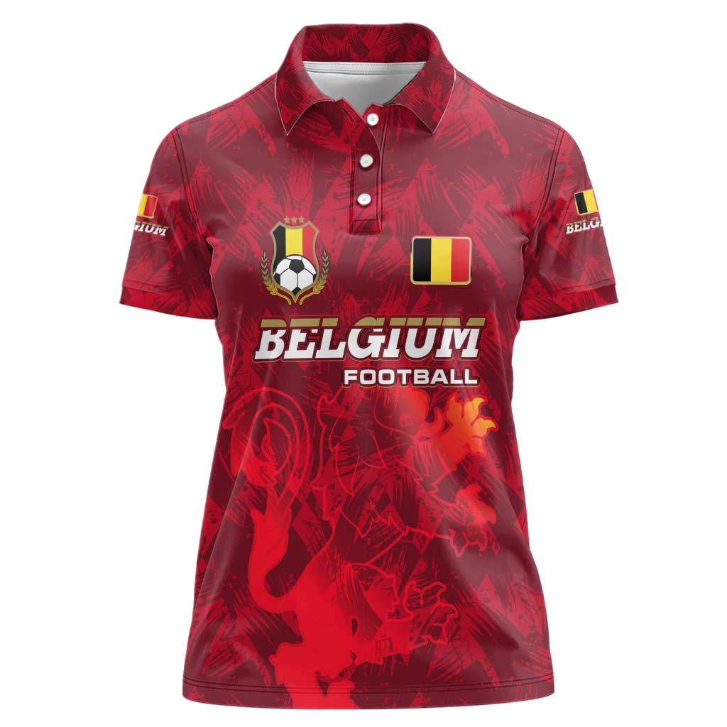 Belgium Women Polo Shirt with Football Red Map Crest Rose Spirit