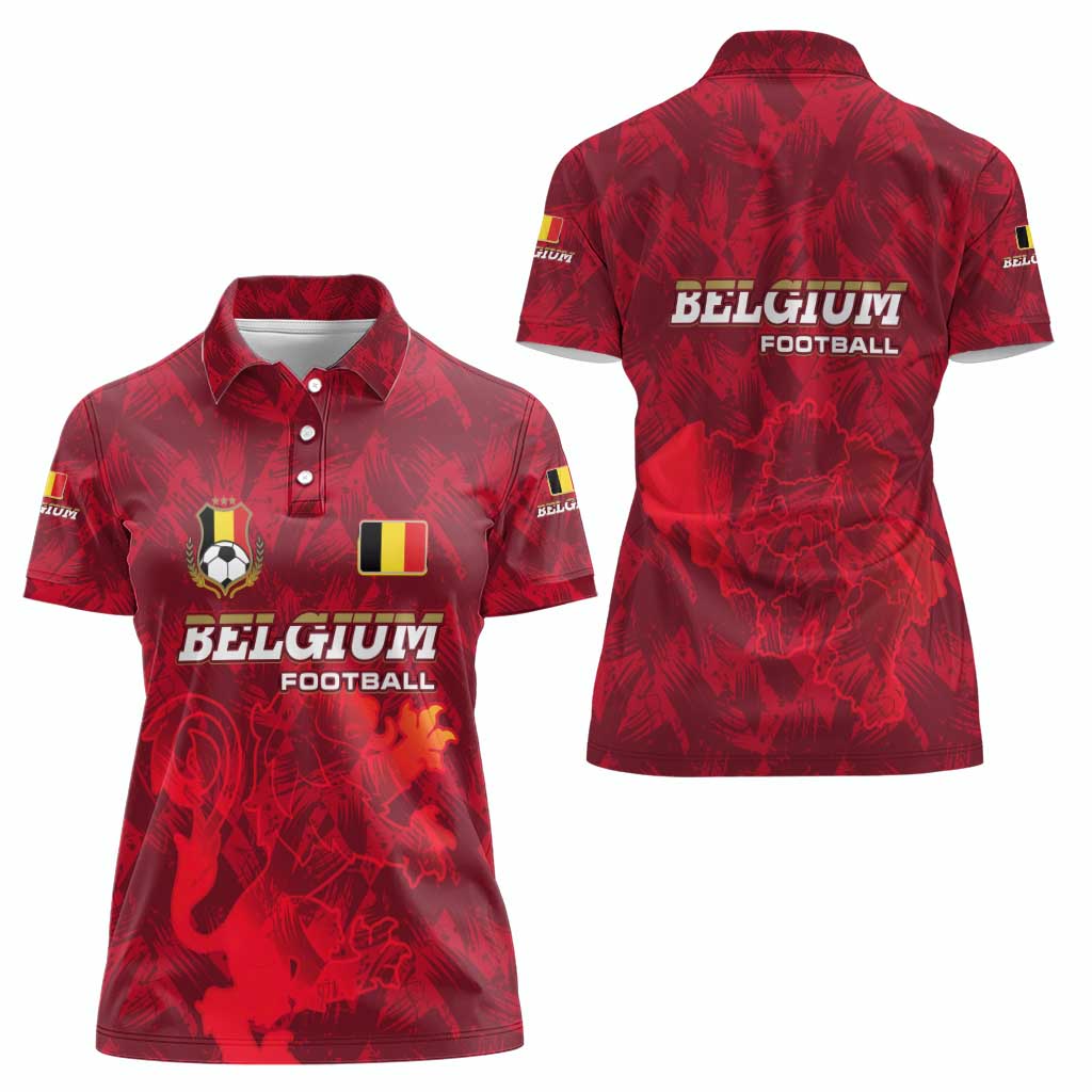 Belgium Women Polo Shirt with Football Red Map Crest Rose Spirit