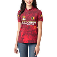 Belgium Women Polo Shirt with Football Red Map Crest Rose Spirit