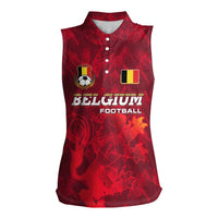 Belgium Women Sleeveless Polo Shirt with Football Red Map Crest Rose Spirit
