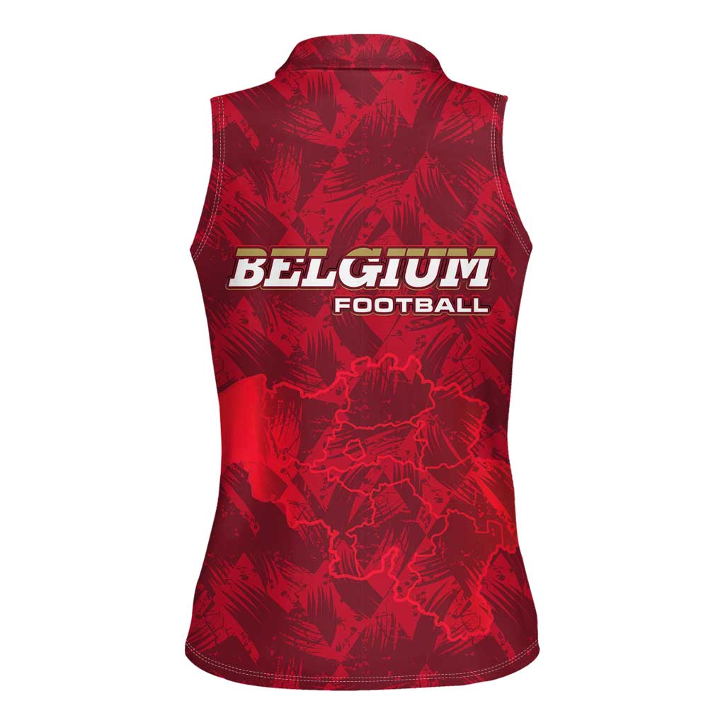 Belgium Women Sleeveless Polo Shirt with Football Red Map Crest Rose Spirit