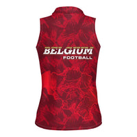 Belgium Women Sleeveless Polo Shirt with Football Red Map Crest Rose Spirit