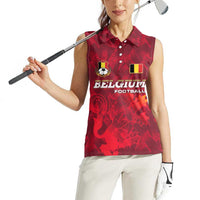 Belgium Women Sleeveless Polo Shirt with Football Red Map Crest Rose Spirit