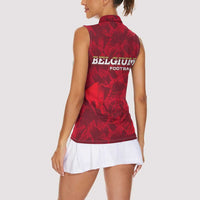 Belgium Women Sleeveless Polo Shirt with Football Red Map Crest Rose Spirit