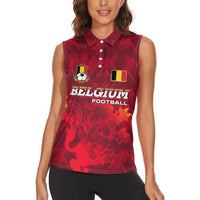 Belgium Women Sleeveless Polo Shirt with Football Red Map Crest Rose Spirit