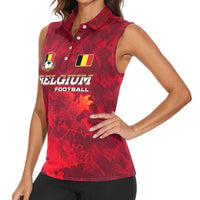 Belgium Women Sleeveless Polo Shirt with Football Red Map Crest Rose Spirit