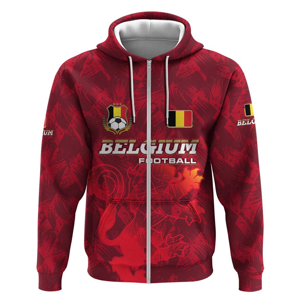 Belgium Zip Hoodie with Football Red Map Crest Rose Spirit