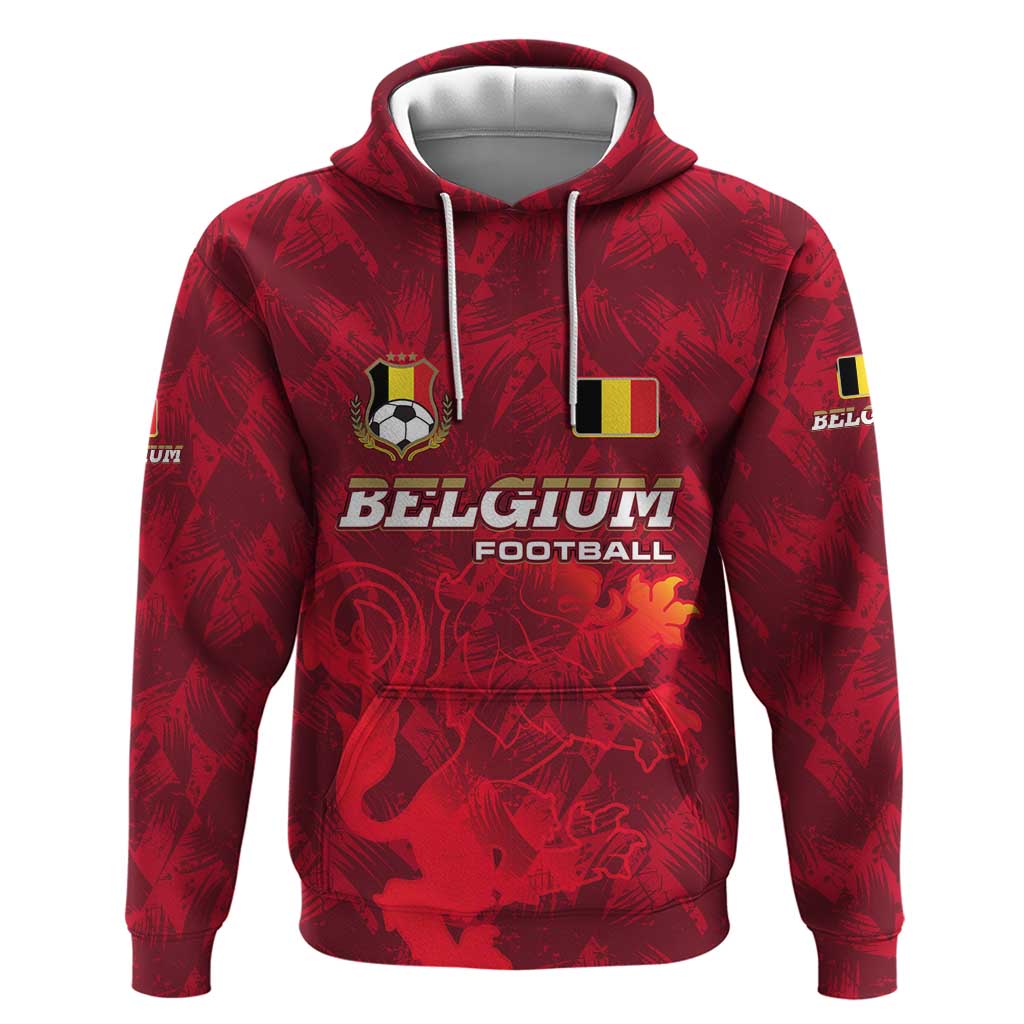 Belgium Zip Hoodie with Football Red Map Crest Rose Spirit