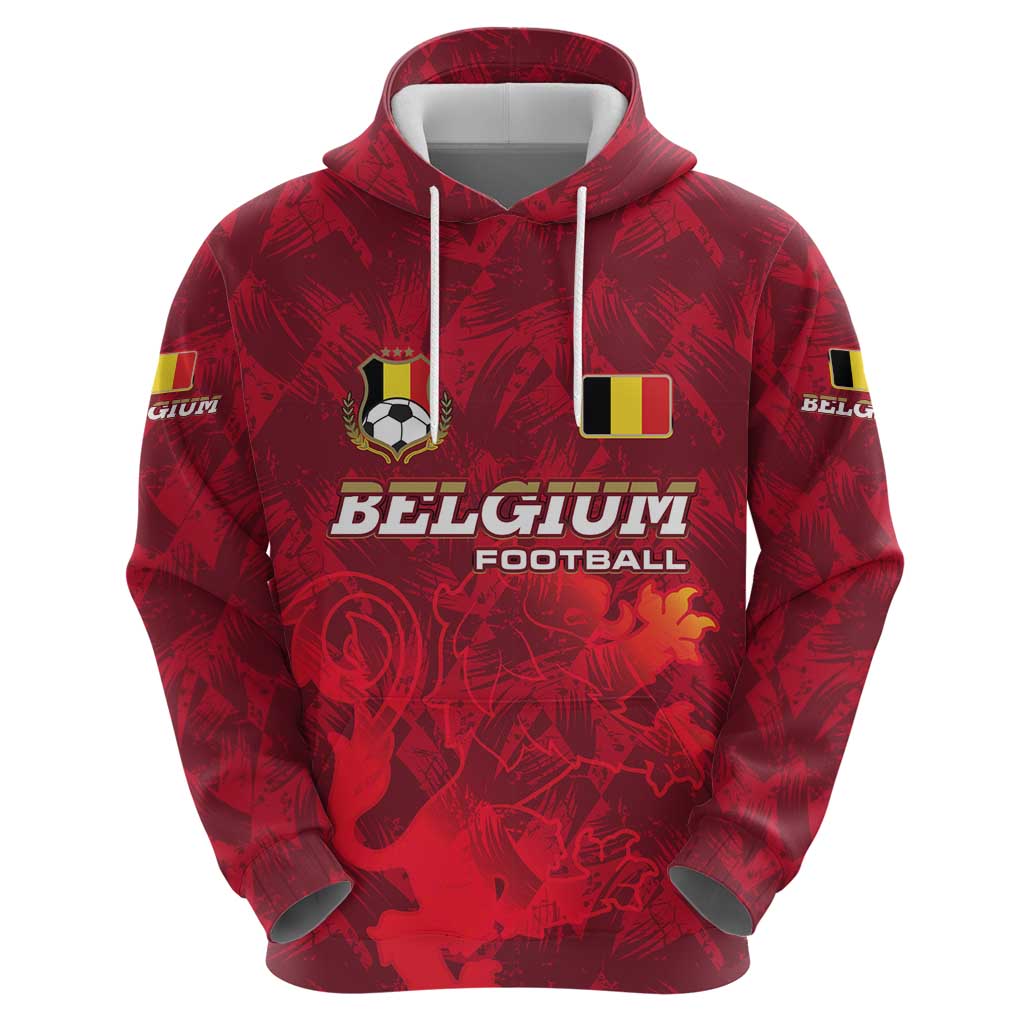 Belgium Zip Hoodie with Football Red Map Crest Rose Spirit