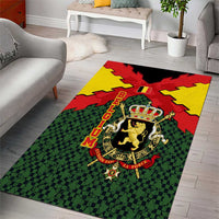 Belgium Area Rug with Royal Coat of Arms Crown Lion Red Green Checker Spirit
