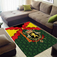 Belgium Area Rug with Royal Coat of Arms Crown Lion Red Green Checker Spirit
