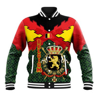 Belgium Baseball Jacket with Royal Coat of Arms Crown Lion Red Green Checker Spirit