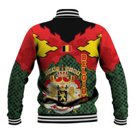 Belgium Baseball Jacket with Royal Coat of Arms Crown Lion Red Green Checker Spirit