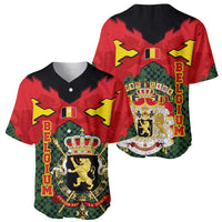 Belgium Baseball Jersey with Royal Coat of Arms Crown Lion Red Green Checker Spirit