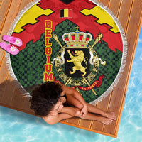 Belgium Beach Blanket with Royal Coat of Arms Crown Lion Red Green Checker Spirit
