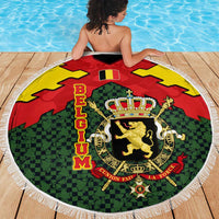 Belgium Beach Blanket with Royal Coat of Arms Crown Lion Red Green Checker Spirit