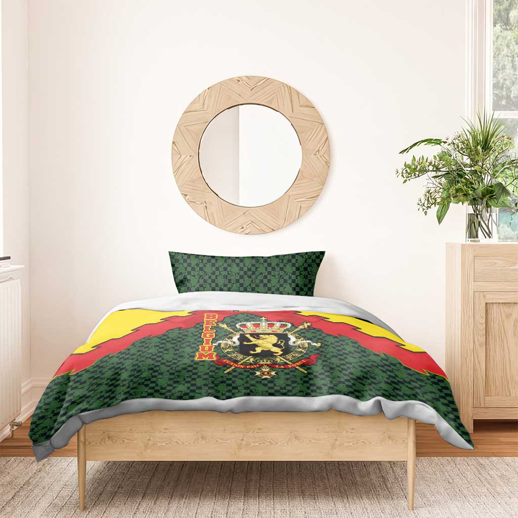 Belgium Bedding Set with Royal Coat of Arms Crown Lion Red Green Checker Spirit