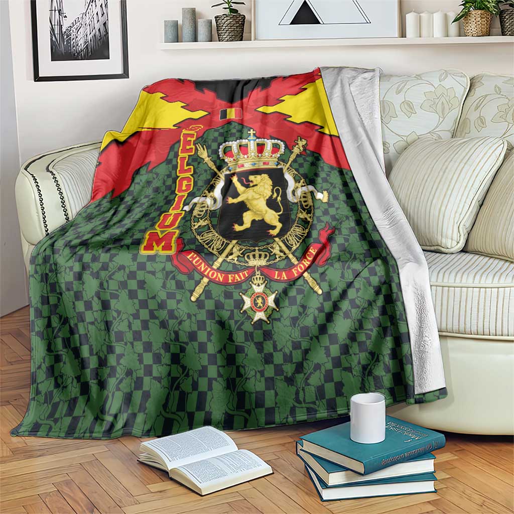 Belgium Blanket with Royal Coat of Arms Crown Lion Red Green Checker Spirit