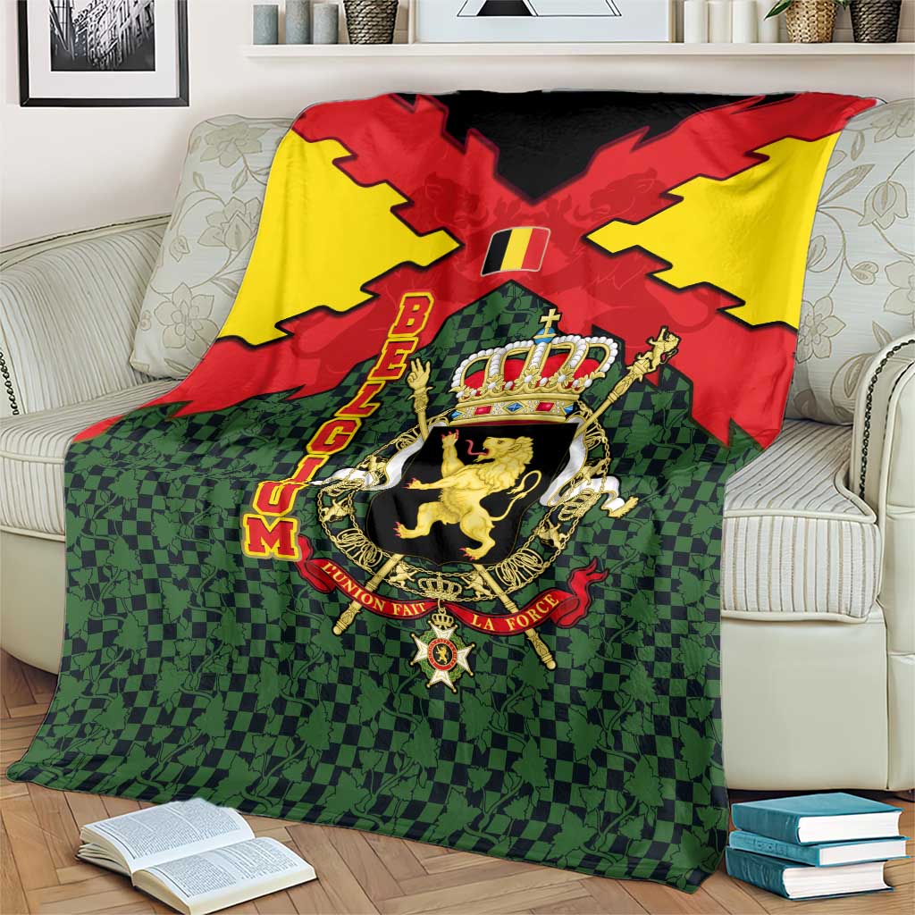 Belgium Blanket with Royal Coat of Arms Crown Lion Red Green Checker Spirit
