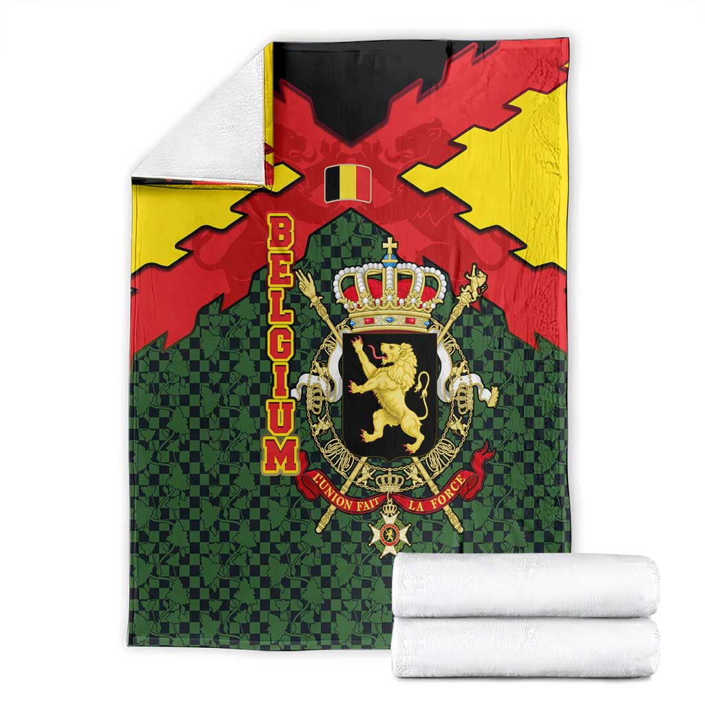 Belgium Blanket with Royal Coat of Arms Crown Lion Red Green Checker Spirit