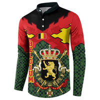 Belgium Button Sweatshirt with Royal Coat of Arms Crown Lion Red Green Checker Spirit
