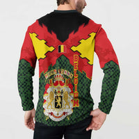 Belgium Button Sweatshirt with Royal Coat of Arms Crown Lion Red Green Checker Spirit