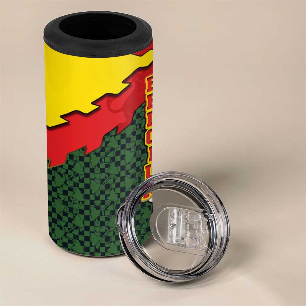 Belgium 4 in 1 Can Cooler Tumbler with Royal Coat of Arms Crown Lion Red Green Checker Spirit