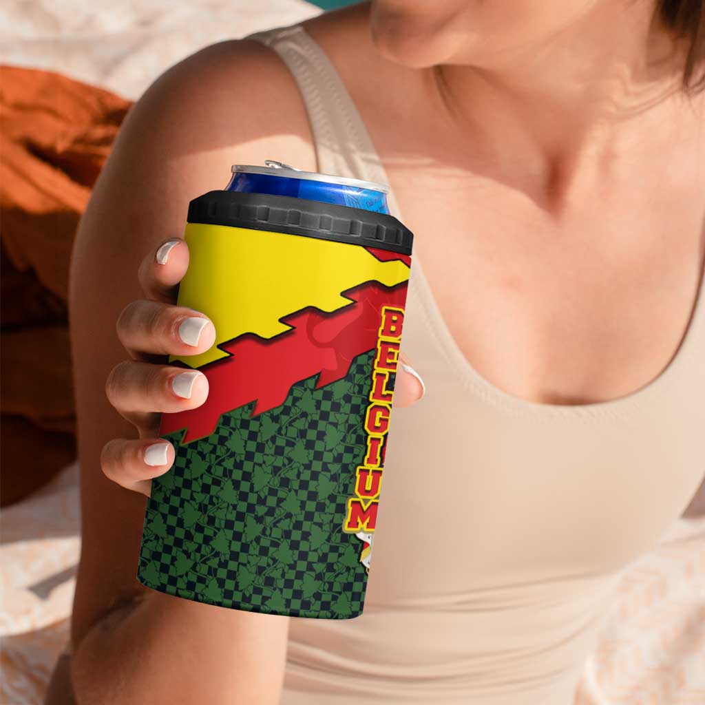 Belgium 4 in 1 Can Cooler Tumbler with Royal Coat of Arms Crown Lion Red Green Checker Spirit
