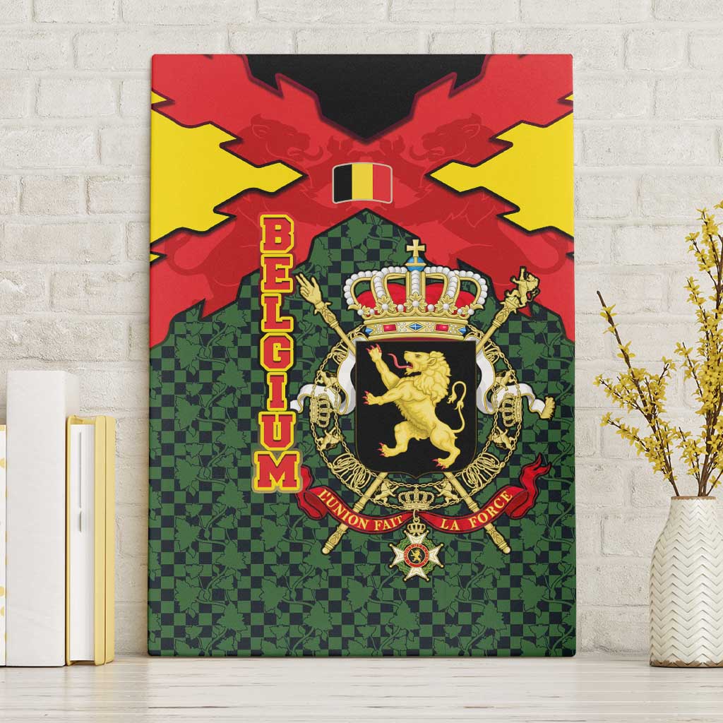 Belgium Canvas Wall Art with Royal Coat of Arms Crown Lion Red Green Checker Spirit