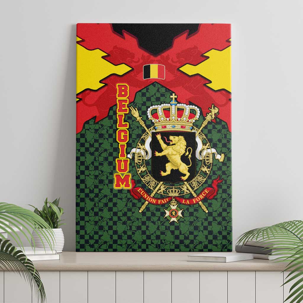 Belgium Canvas Wall Art with Royal Coat of Arms Crown Lion Red Green Checker Spirit