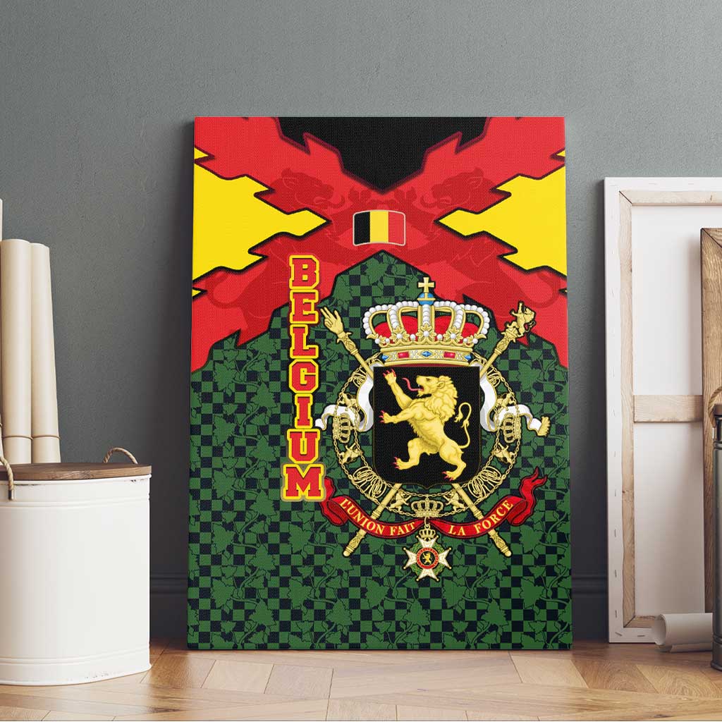 Belgium Canvas Wall Art with Royal Coat of Arms Crown Lion Red Green Checker Spirit