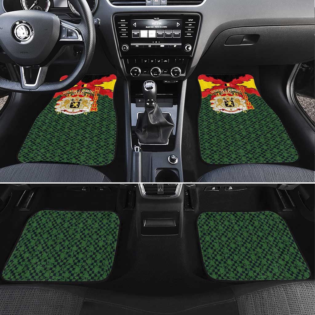Belgium Car Mats with Royal Coat of Arms Crown Lion Red Green Checker Spirit
