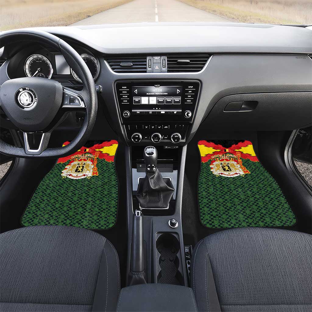 Belgium Car Mats with Royal Coat of Arms Crown Lion Red Green Checker Spirit