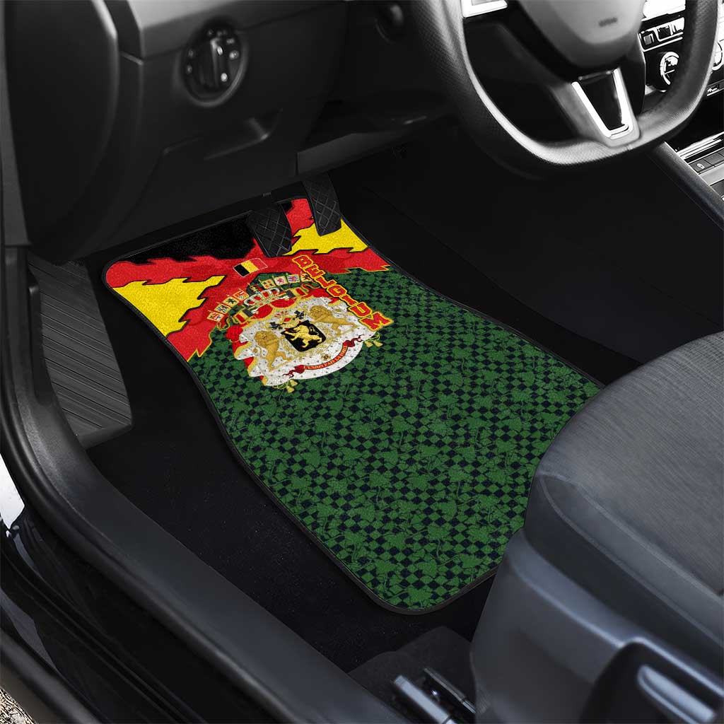 Belgium Car Mats with Royal Coat of Arms Crown Lion Red Green Checker Spirit