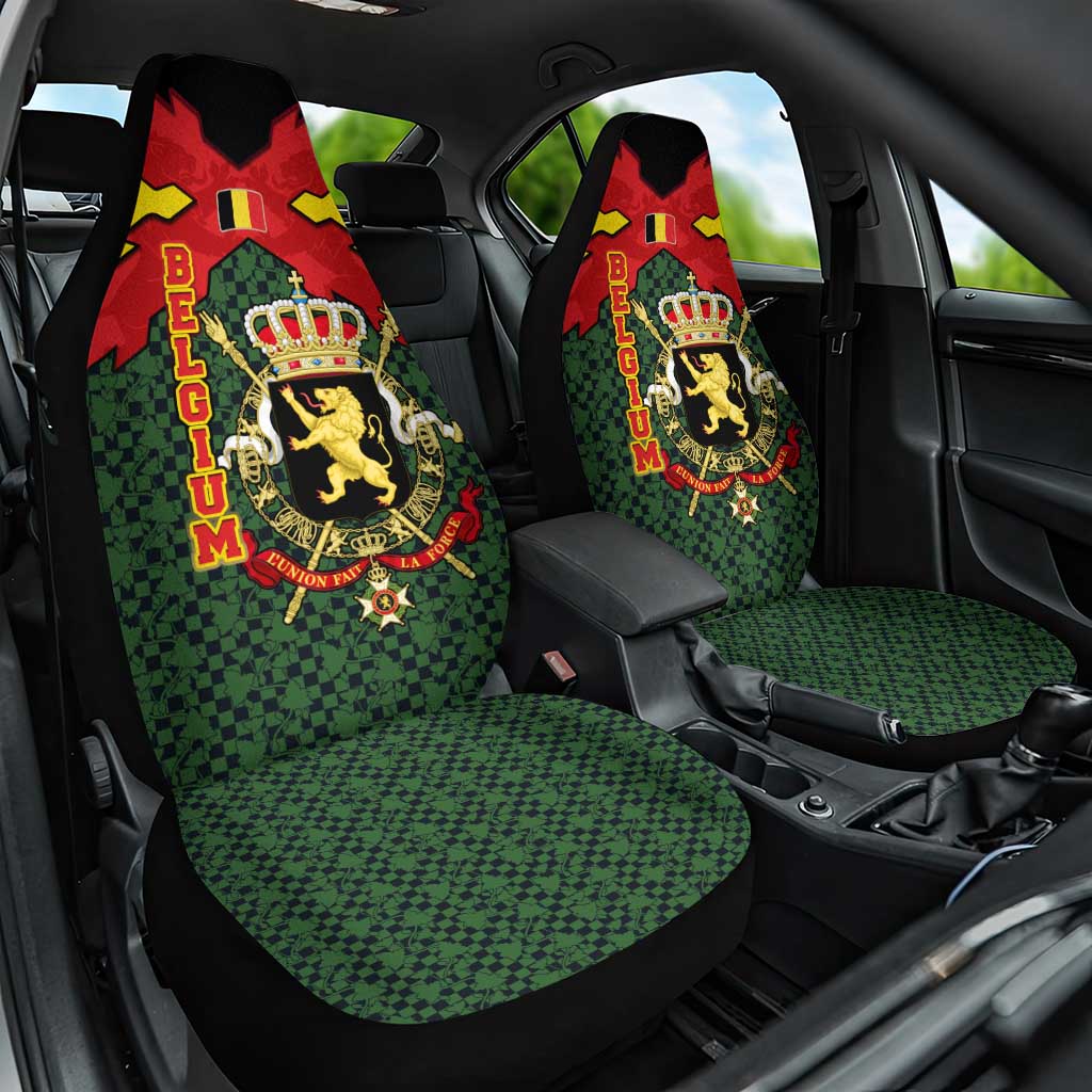 Belgium Car Seat Cover with Royal Coat of Arms Crown Lion Red Green Checker Spirit