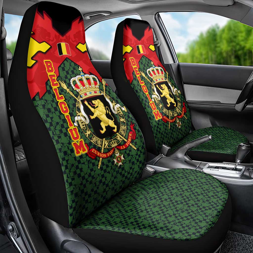Belgium Car Seat Cover with Royal Coat of Arms Crown Lion Red Green Checker Spirit
