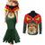 Belgium Couples Matching Mermaid Dress and Long Sleeve Button Shirt with Royal Coat of Arms Crown Lion Red Green Checker Spirit