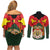 Belgium Couples Matching Off Shoulder Short Dress and Long Sleeve Button Shirt with Royal Coat of Arms Crown Lion Red Green Checker Spirit