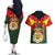 Belgium Couples Matching Off The Shoulder Long Sleeve Dress and Hawaiian Shirt with Royal Coat of Arms Crown Lion Red Green Checker Spirit