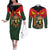 Belgium Couples Matching Off The Shoulder Long Sleeve Dress and Long Sleeve Button Shirt with Royal Coat of Arms Crown Lion Red Green Checker Spirit