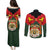 Belgium Couples Matching Puletasi and Long Sleeve Button Shirt with Royal Coat of Arms Crown Lion Red Green Checker Spirit
