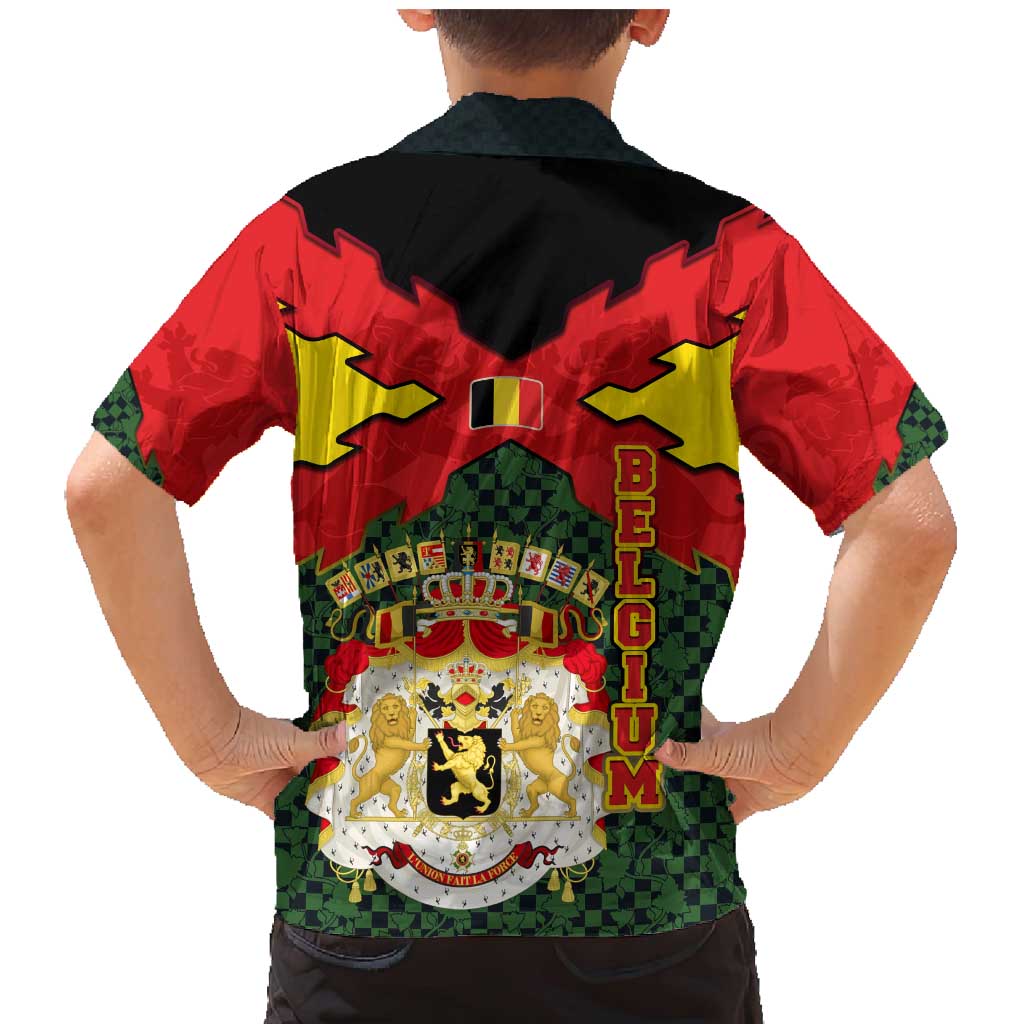 Belgium Family Matching Mermaid Dress and Hawaiian Shirt with Royal Coat of Arms Crown Lion Red Green Checker Spirit