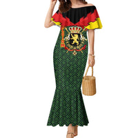 Belgium Family Matching Mermaid Dress and Hawaiian Shirt with Royal Coat of Arms Crown Lion Red Green Checker Spirit