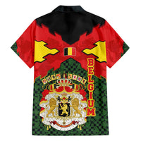 Belgium Family Matching Off Shoulder Maxi Dress and Hawaiian Shirt with Royal Coat of Arms Crown Lion Red Green Checker Spirit