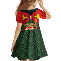 Belgium Family Matching Off Shoulder Short Dress and Hawaiian Shirt with Royal Coat of Arms Crown Lion Red Green Checker Spirit