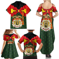 Belgium Family Matching Summer Maxi Dress and Hawaiian Shirt with Royal Coat of Arms Crown Lion Red Green Checker Spirit