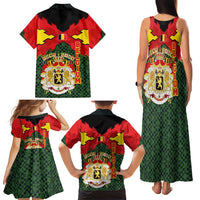 Belgium Family Matching Tank Maxi Dress and Hawaiian Shirt with Royal Coat of Arms Crown Lion Red Green Checker Spirit