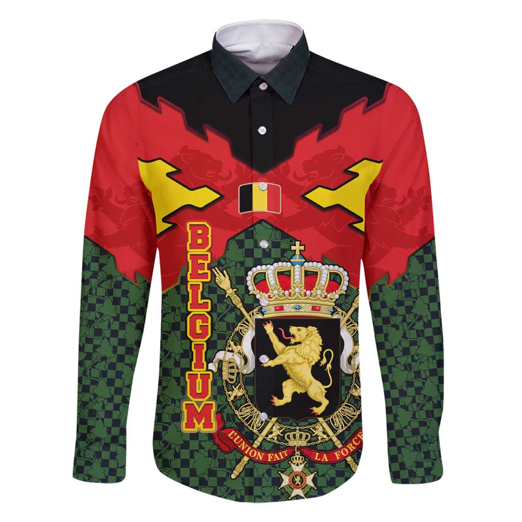 Belgium Family Matching Tank Maxi Dress and Hawaiian Shirt with Royal Coat of Arms Crown Lion Red Green Checker Spirit