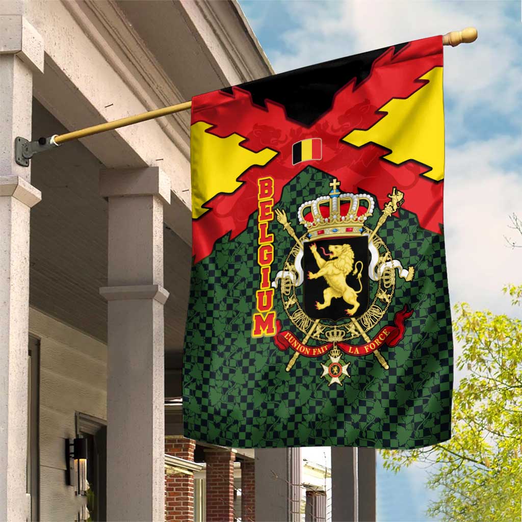Belgium Garden Flag with Royal Coat of Arms Crown Lion Red Green Checker Spirit