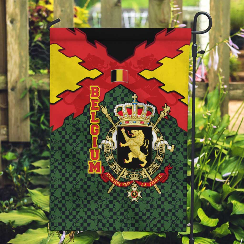 Belgium Garden Flag with Royal Coat of Arms Crown Lion Red Green Checker Spirit